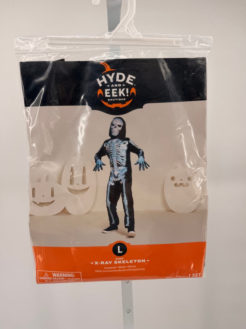 Hyde & Eek Kids X-Ray Skeleton Halloween Costume Size Large 10-12 Mask Gloves